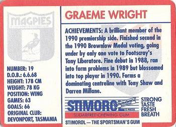 1991 Scanlens Stimorol #10 Graeme Wright Back
